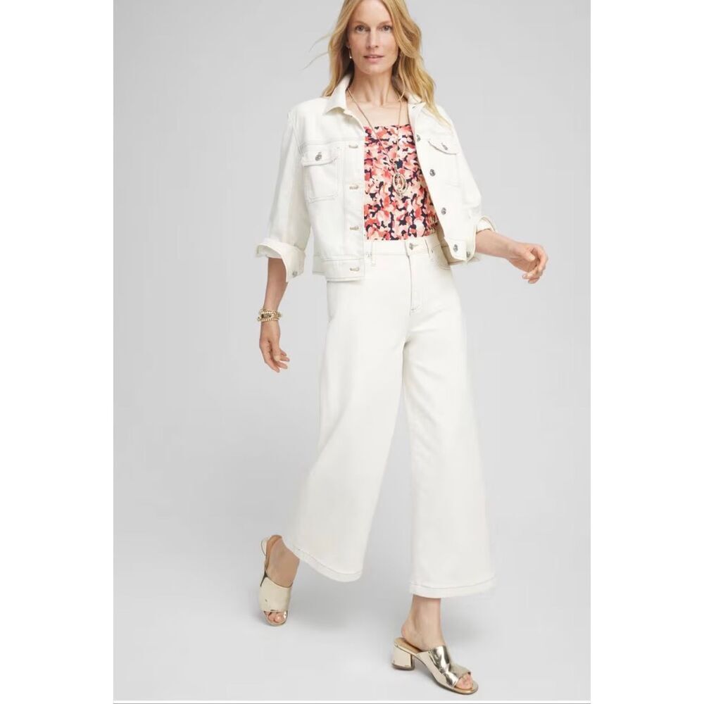 NWT Chico’s High Rise Wide Leg Cropped Denim in Sea Salt Size 18P